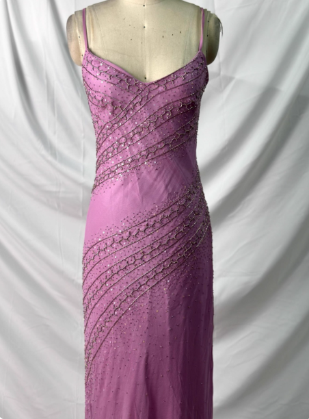 Vintage Pink Mermaid V-Neck Beaded Chiffon Long Formal Prom Dresses