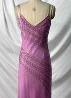 Vintage Pink Mermaid V-Neck Beaded Chiffon Long Formal Prom Dresses