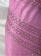 Vintage Pink Mermaid V-Neck Beaded Chiffon Long Formal Prom Dresses