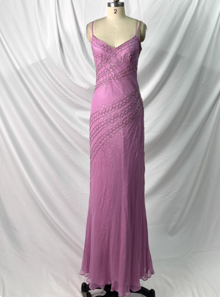 Vintage Pink Mermaid V-Neck Beaded Chiffon Long Formal Prom Dresses Main image