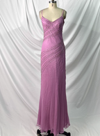 Vintage Pink Mermaid V-Neck Beaded Chiffon Long Formal Prom Dresses