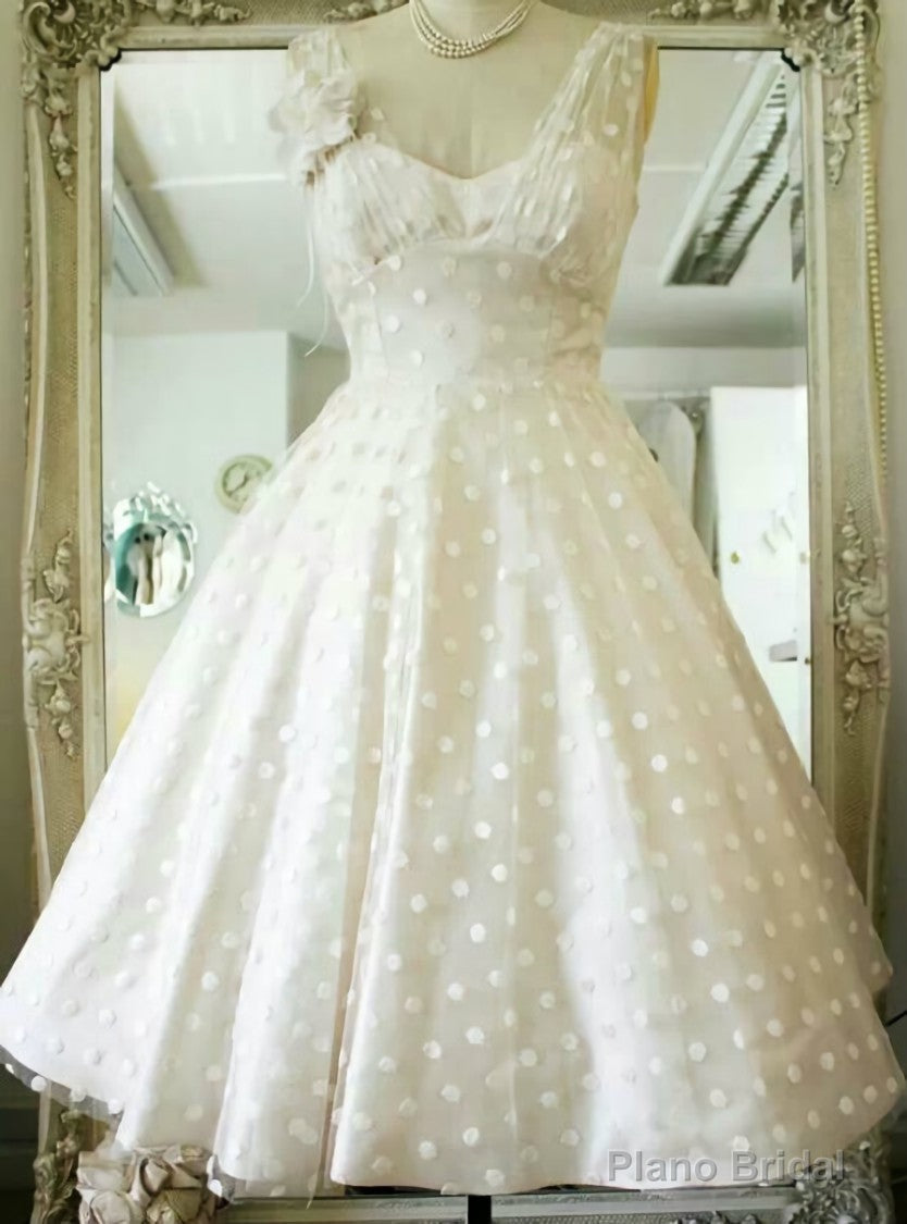 Vintage Polka Dots Tea Length V-neck Backless Wedding Dress Main image