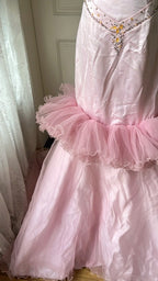 Vintage Princess Pink Mermaid Satin Tulle Train Formal Prom Dresses