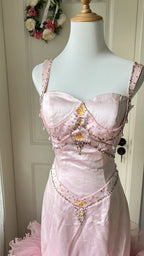 Vintage Princess Pink Mermaid Satin Tulle Train Formal Prom Dresses