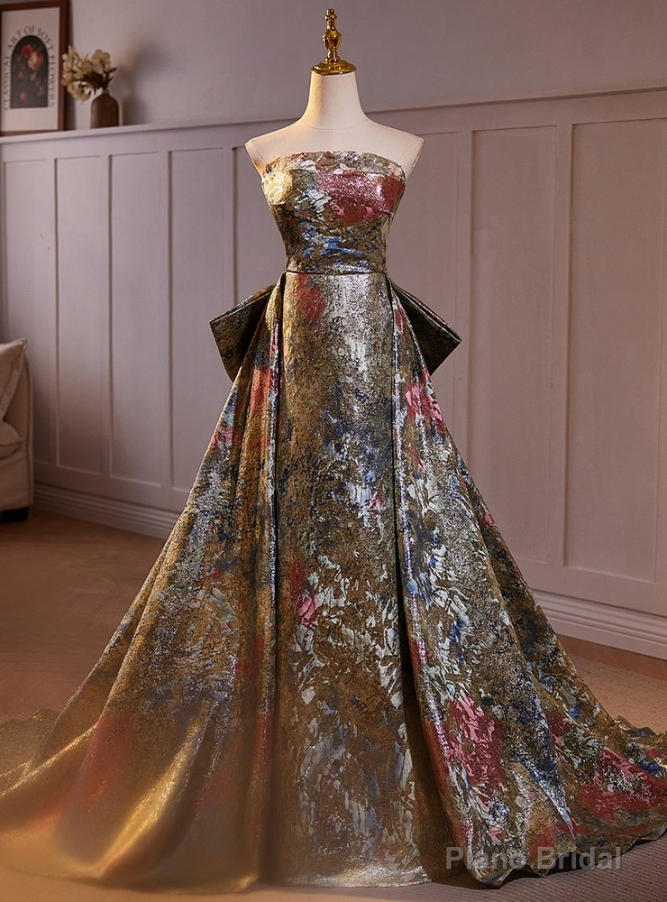 Vintage Print Strapless Prom Dress Main image