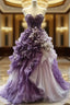 Vintage Purple A-Line Sweetheart Neck Chiffon Beading Long Formal Prom Dresses Applique Evening Dresses