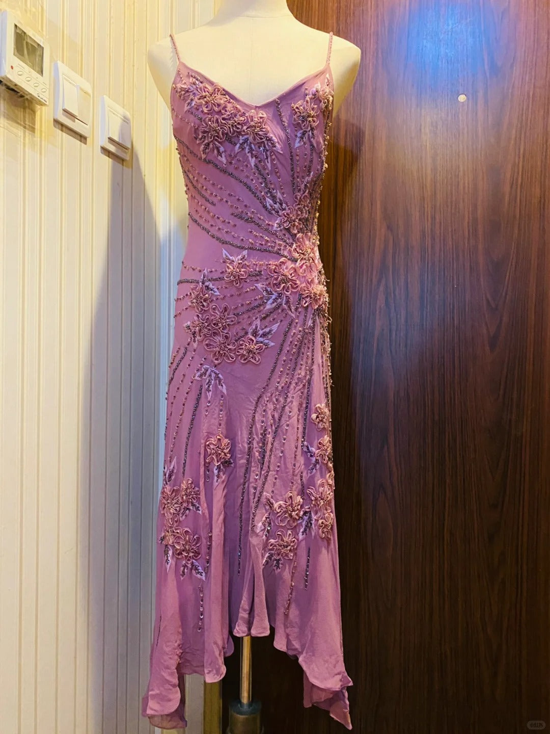 Vintage Purple Sequined Beaded 3D Floral Chiffon Formal Prom Dresses Main image