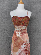 Vintage Red-Brown Gilded Gradient Spaghetti Strap Beaded Satin Long Formal Prom Dresses