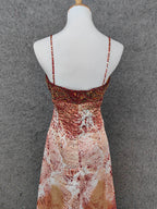 Vintage Red-Brown Gilded Gradient Spaghetti Strap Beaded Satin Long Formal Prom Dresses