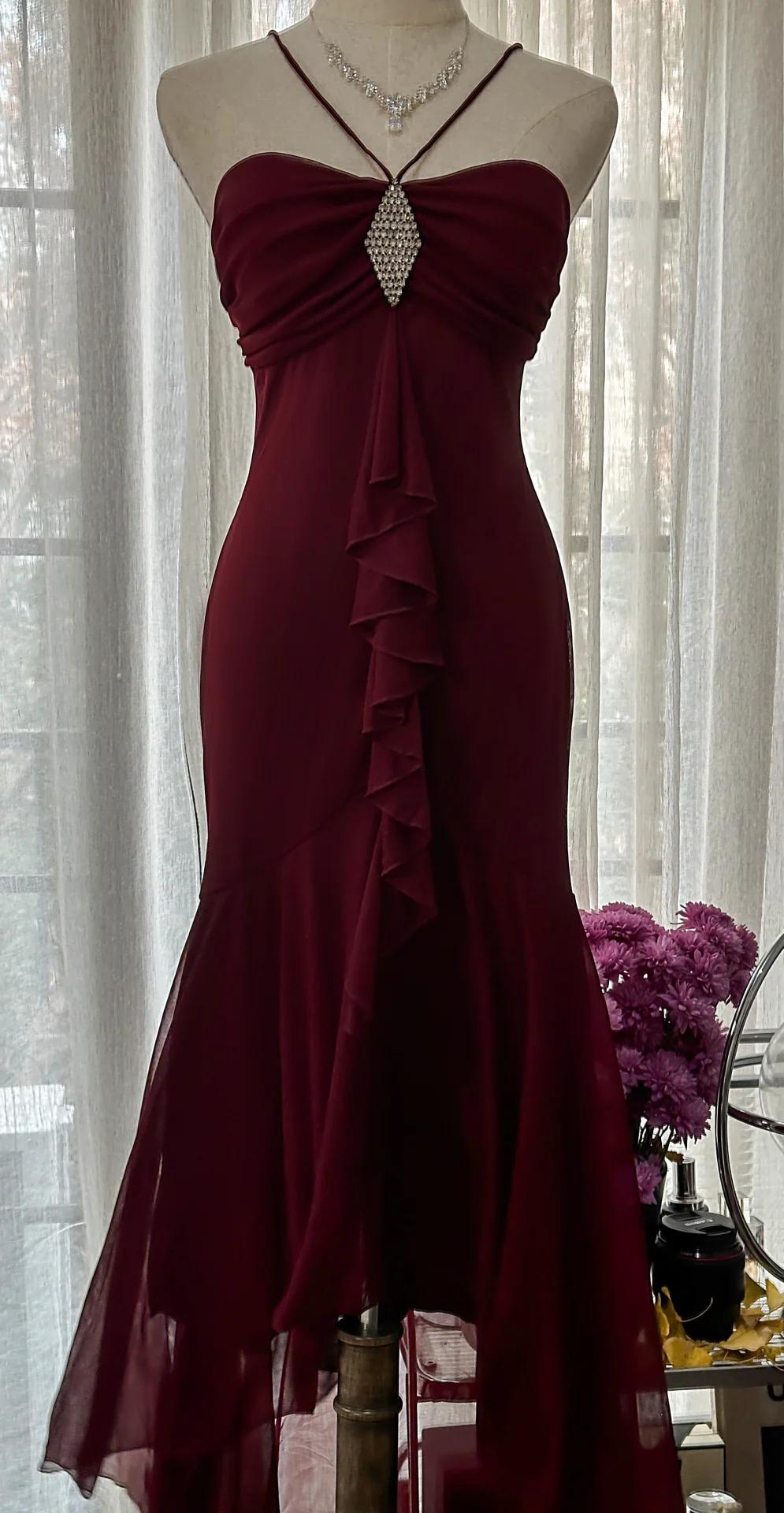 Vintage Red Mermaid Strapless Chiffon Formal Prom Dresses Graduation Formal Prom Dresses Secondary image