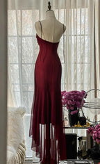 Vintage Red Mermaid Strapless Chiffon Formal Prom Dresses Graduation Formal Prom Dresses