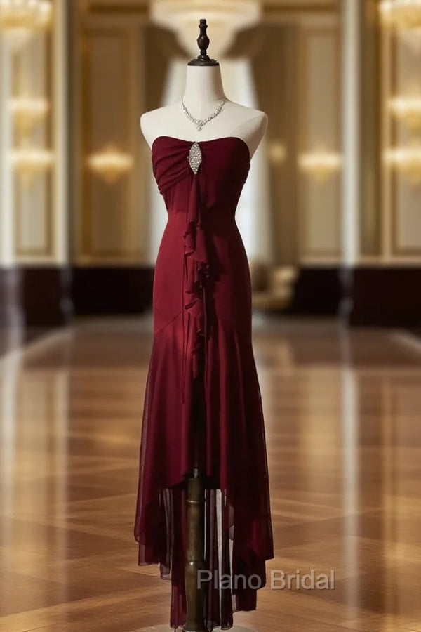 Vintage Red Mermaid Strapless Chiffon Formal Prom Dresses Graduation Formal Prom Dresses Main image