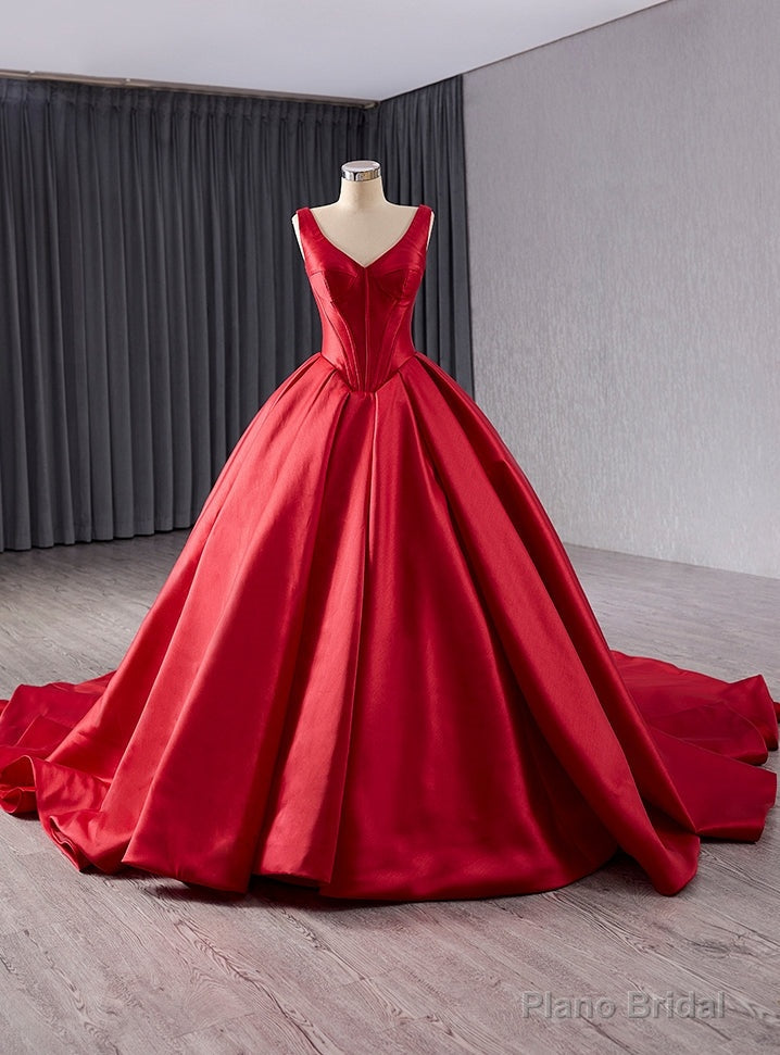 Vintage Red Satin V-neck Prom Dress Main image