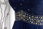 Vintage Royal Blue A-Line Halter Neck Rhinestone Satin Long Formal Prom Dresses