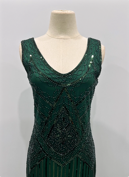 Vintage Royal Blue / Emerald Green Slim-Fit Spaghetti Strap Fringe Sequin Midi Formal Prom Dresses