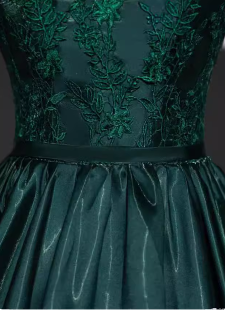 Vintage Royal Emerald Green Crew Neck A-Line Embroidered Satin Long Formal Prom Dresses Secondary image