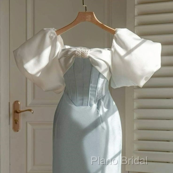 Vintage Sheath Light Sky Blue Satin Formal Prom Dresses Formal Dresses