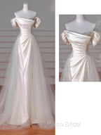 Vintage Sheath Off The Shoulder Satin Long Formal Prom Dresses Party Evening Dresses