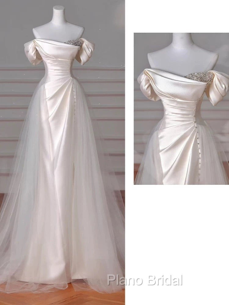 Vintage Sheath Off The Shoulder Satin Long Formal Prom Dresses Party Evening Dresses