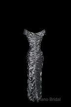 Vintage Sheath Off The Shoulder Silver Gray Sleeveless Long Formal Prom Gown Fairy Formal Prom Dresses