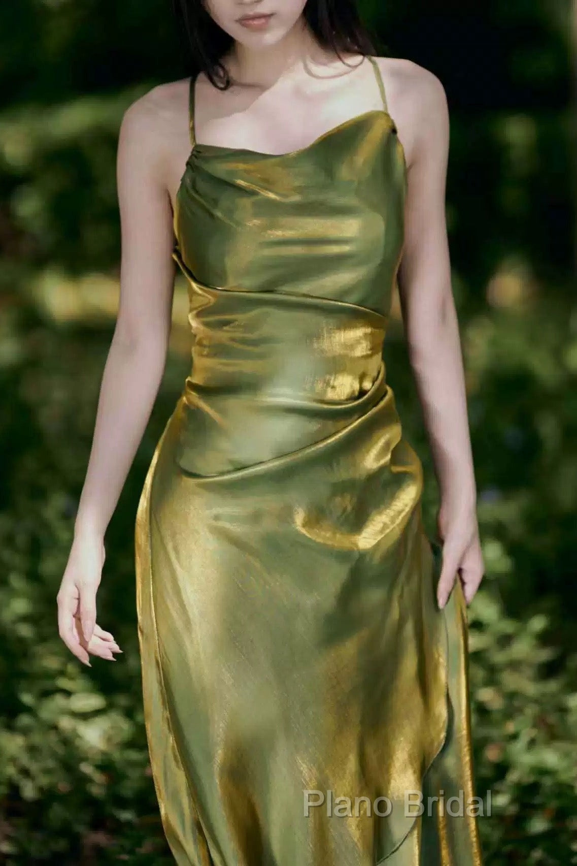 Vintage Sheath Spaghetti Straps Green Shiny Formal Prom Dresses Birthday Outfits Secondary image