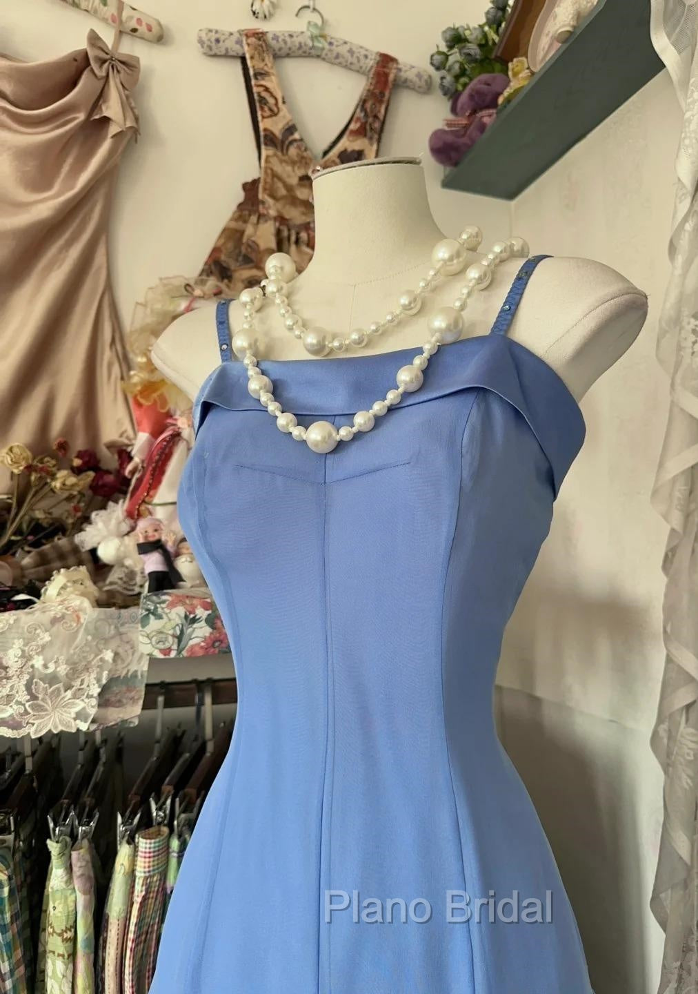 Vintage Soft Blue Spaghetti Strap A-Line Chiffon Birthday Formal Prom Dresses Pretty Graduation Dresses Secondary image