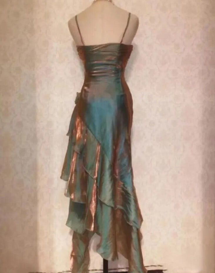 Vintage Spaghetti Straps Asymmetrical Midi Length Party Dresses Secondary image