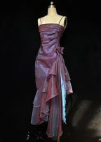 Vintage Spaghetti Straps Asymmetrical Midi Length Party Dresses