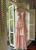 Vintage Spaghetti Straps Blue Chiffon Satin  Ruffles Long Formal Prom Dresses Fairytale Formal Evening Dresses