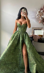 Vintage Spaghetti Straps Green Formal Prom Dresses Long Formal Prom Dresses