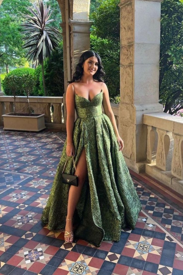 Vintage Spaghetti Straps Green Formal Prom Dresses Long Formal Prom Dresses