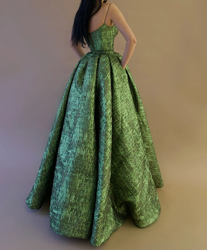 Vintage Spaghetti Straps Green Formal Prom Dresses Long Formal Prom Dresses
