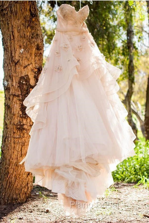 Vintage Strapless Sweetheart Neckline Flower Tulle Wedding Dresses