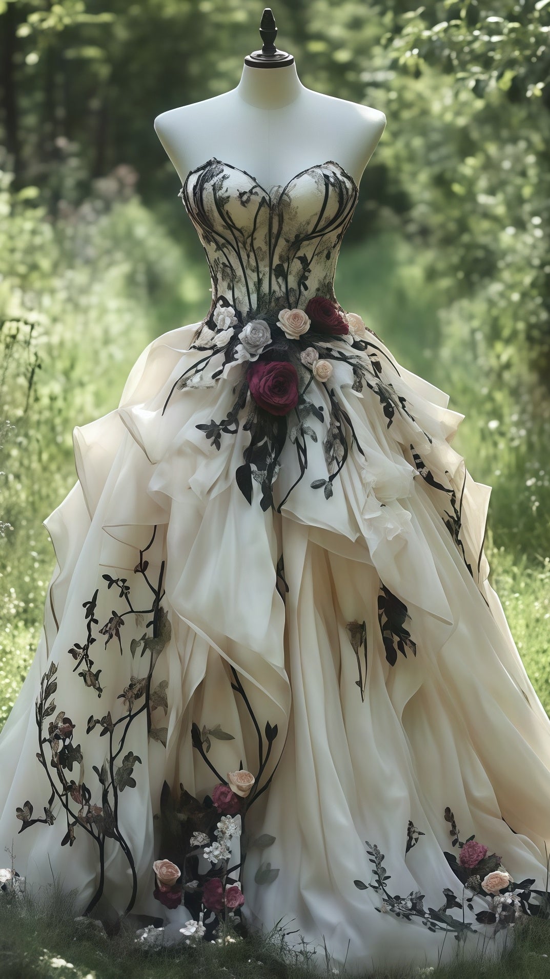 Vintage Sweetheart Floral Party Dresses, Ivory Ruffle Ball Gown Main image