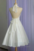 Vintage Tea-Length Chiffon Wedding Dresses With Halter Neck And Bow