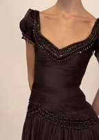 Vintage V Neck Brown Chiffon Beaded Mermaid Party Dresses Long Formal Evening Gowns