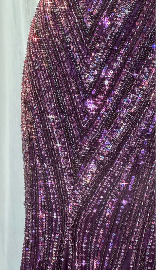 Vintage V Neck Dark Purple Chiffon Sequin Mermaid Long Party Gown Formal Evening Dresses
