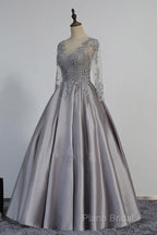 Vintage V-Neck Long Sleeves Appliques Beading Long Formal Dresses