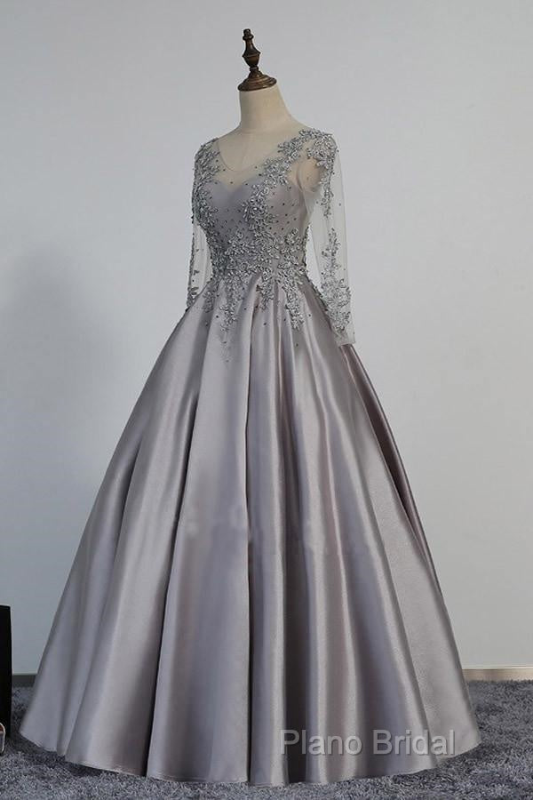 Vintage V-Neck Long Sleeves Appliques Beading Long Formal Dresses