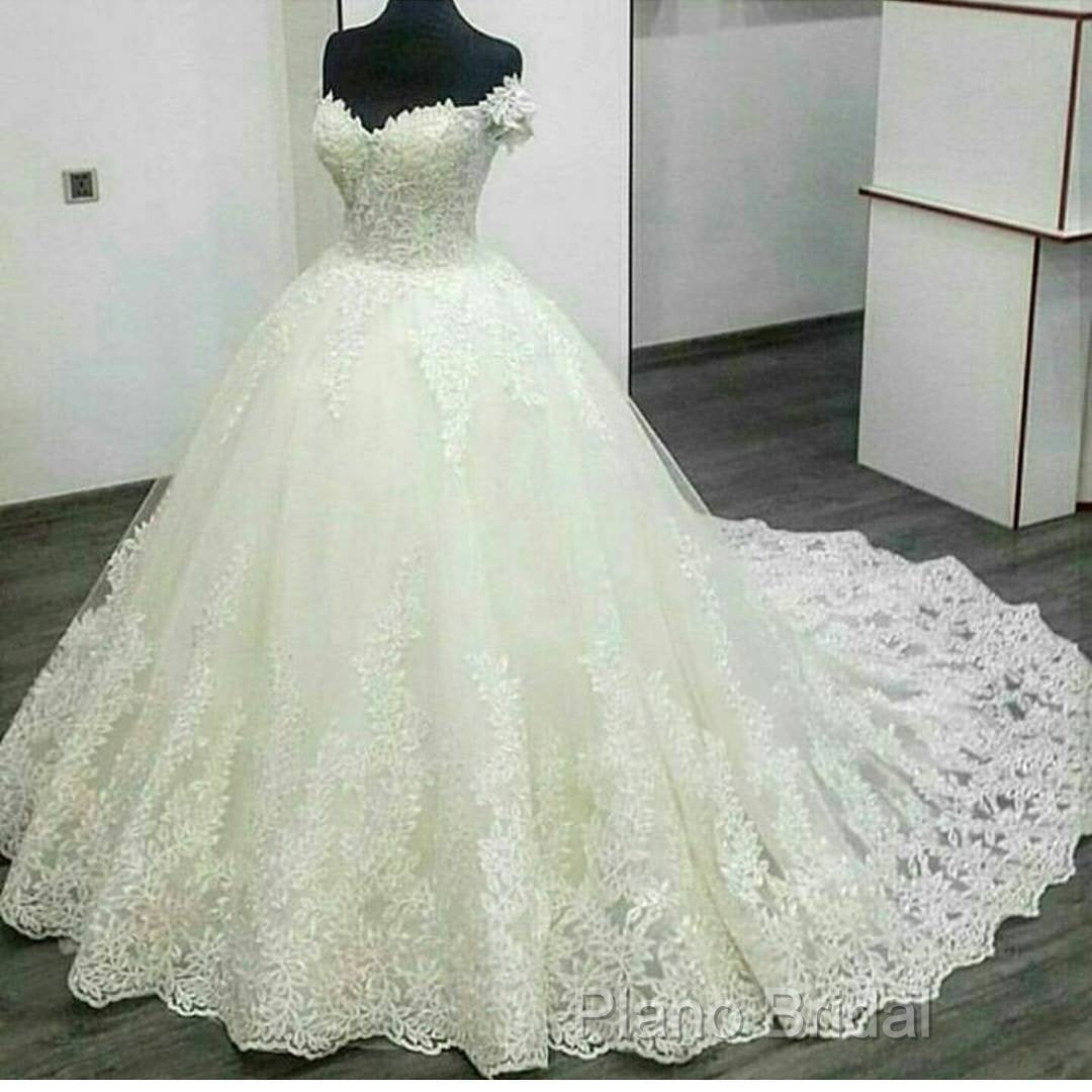 Vintage V-Neck Off The Shoulder Lace Wedding Ball Gown Dresses Secondary image