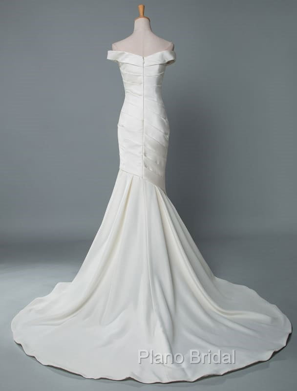 Vintage Wedding Dresses Mermaid Off The Shoulder Sleeveless Pleated Satin Fabric With Train Traditional Dresses For Bride Secondary image