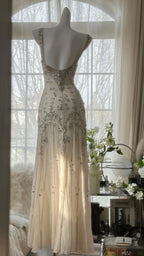 Vintage Ivory Beaded Chiffon Mermaid Formal Prom Dresses
