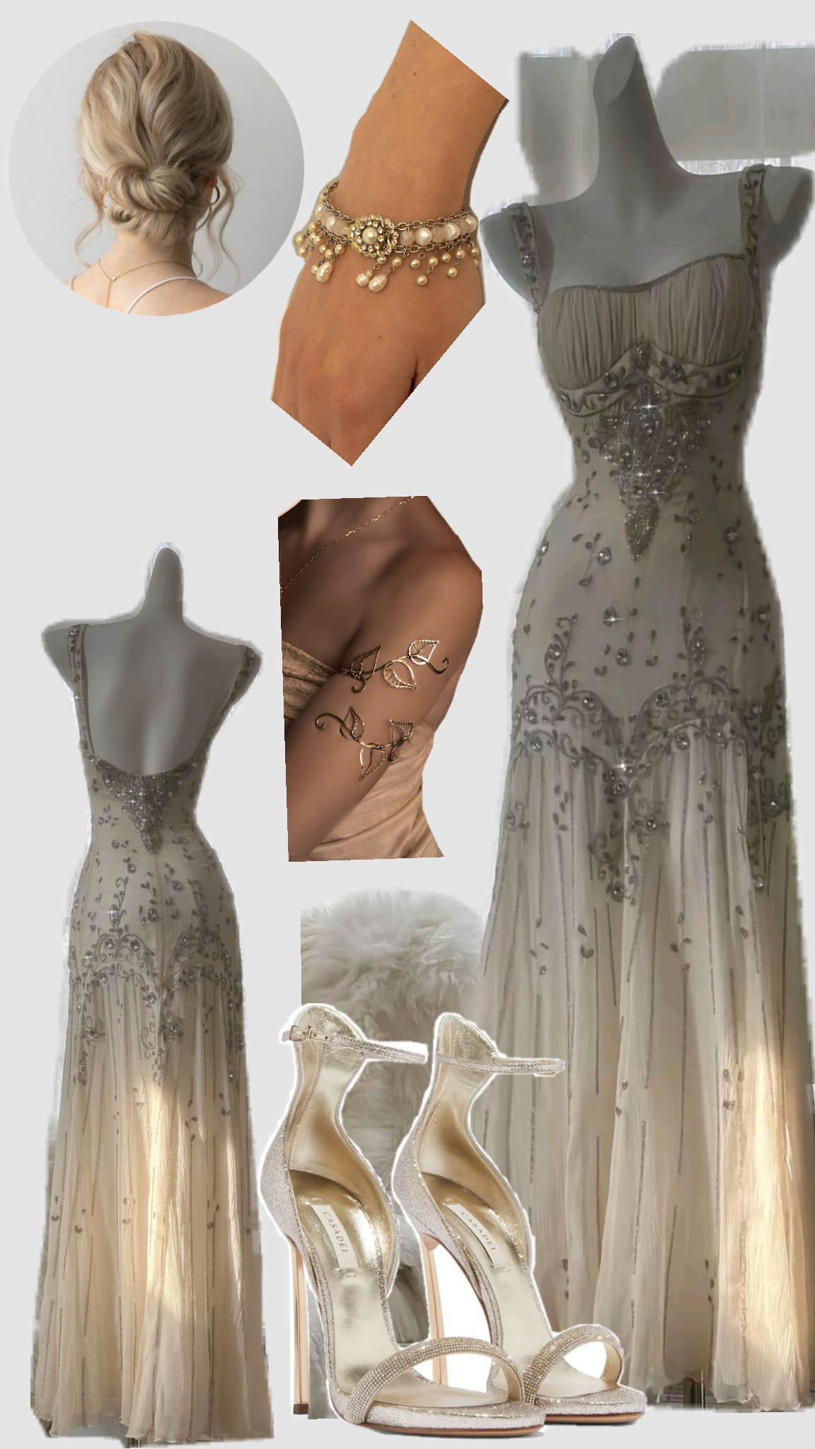 Vintage Ivory Beaded Chiffon Mermaid Formal Prom Dresses