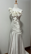 Vintage White Mermaid One-Shoulder Neckline Petal Pleated Satin Long Formal Prom Dresses