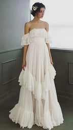 Vintage White Off The Shoulder Dots Ruffle Party Dresses