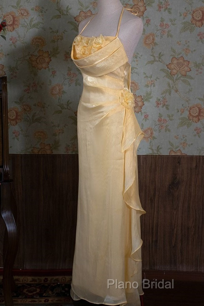 Vintage Yellow Halter Neck Floral Formal Prom Gown Fairy Princess Formal Prom Dresses Secondary image