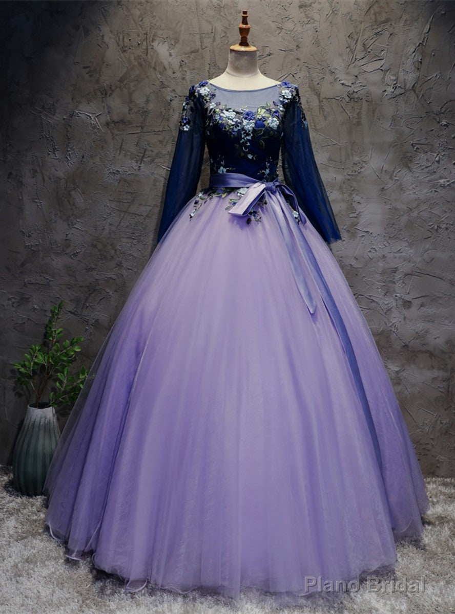 Violet Tulle Long Sleeve Appliques Quinceanera Dress Main image