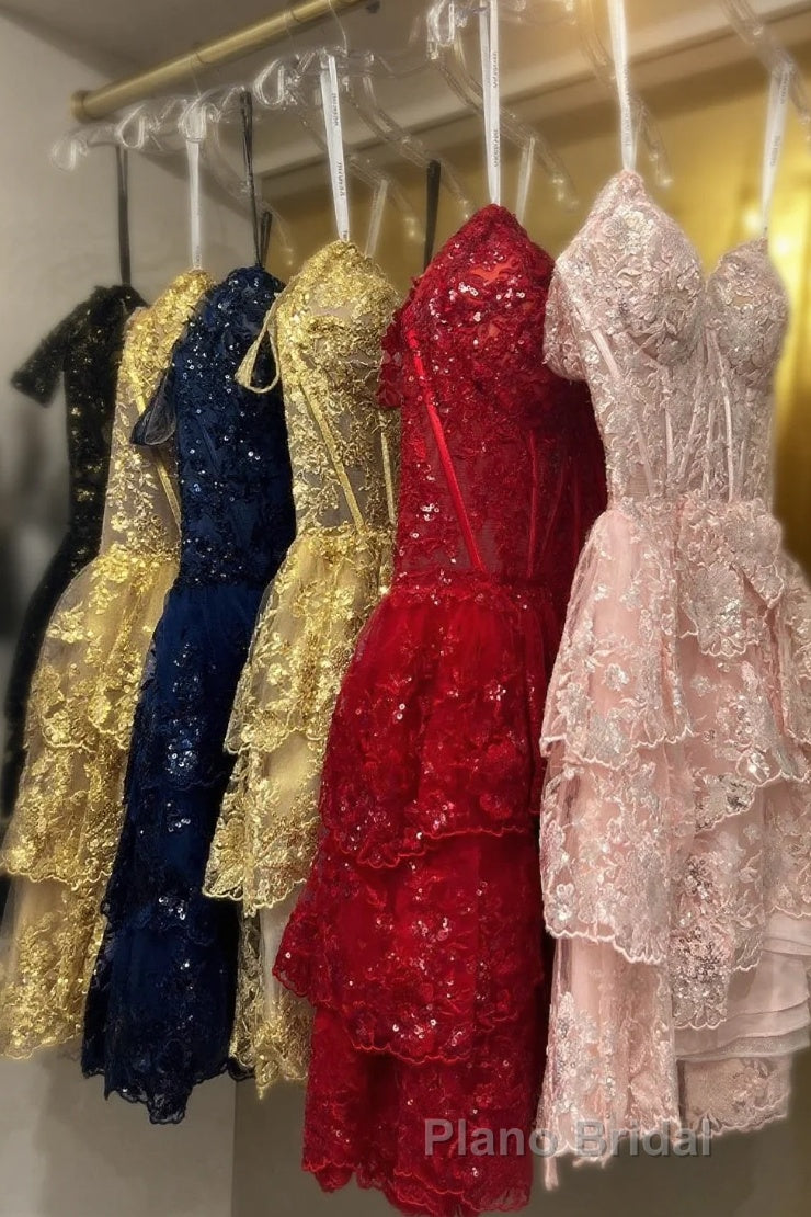 Red Off-the-Shoulder Lace Multi-Layers Appliques Sequins Homecoming Dresses Main image