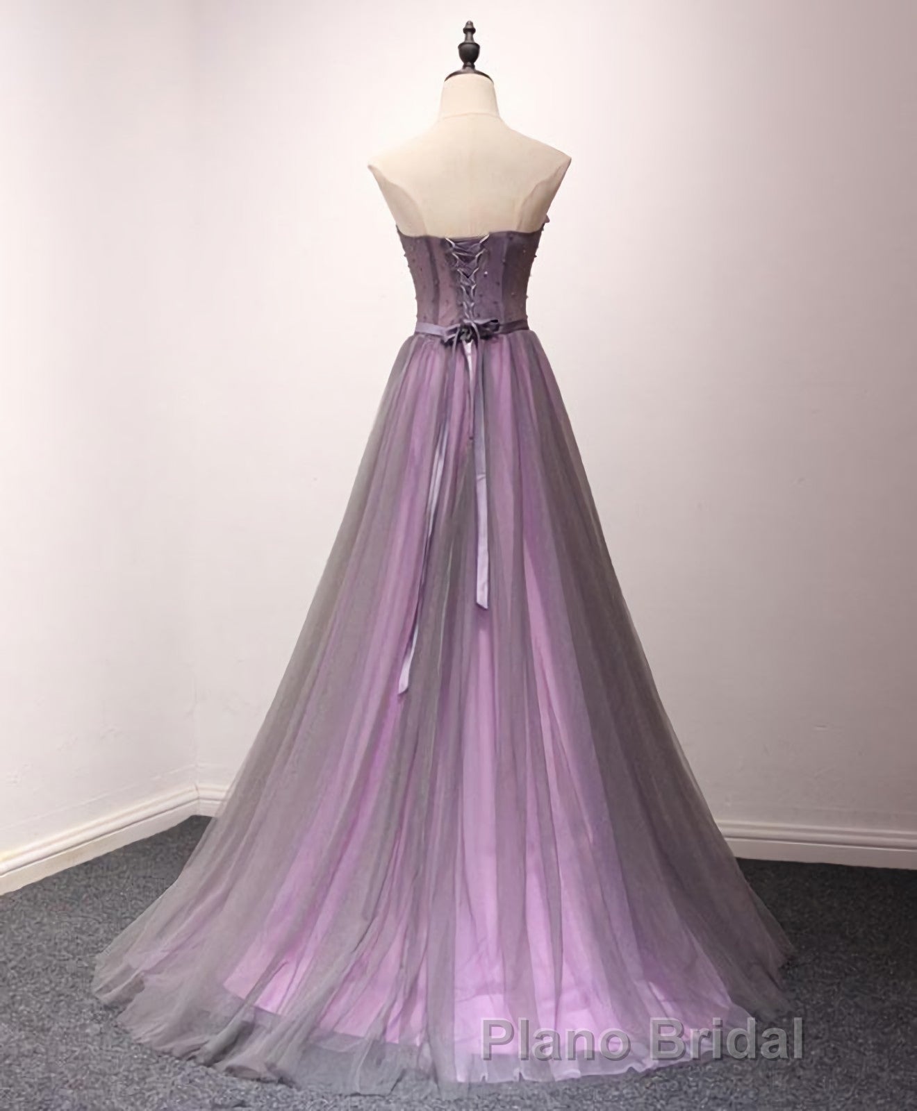 Pruple Tulle Sweetheart Neck Long Formal Prom Dresses, Evening Dresses Secondary image