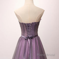 Pruple Tulle Sweetheart Neck Long Prom Dress, Evening Dress
